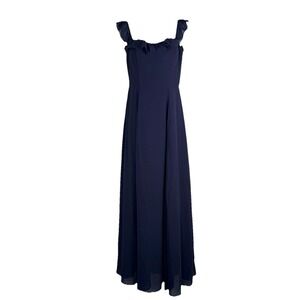Anthropologie BHLDN Ruffle Sleeve Maxi Dress Womens 6 Navy Blue Chiffon Party